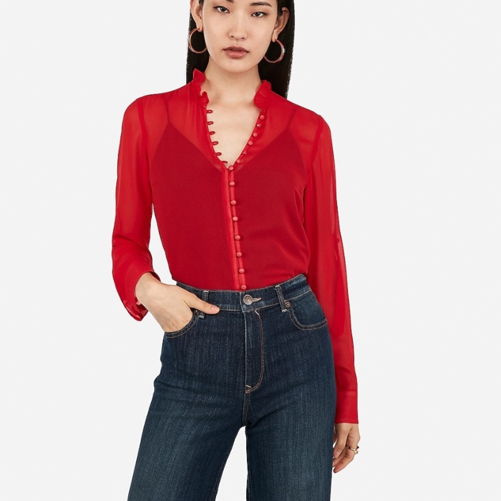 Slim fit ruffle chiffon shirt